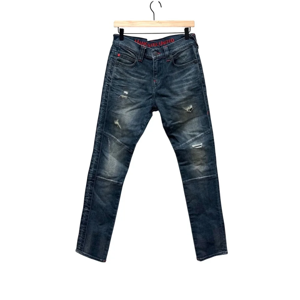 True Religion Manchester United Distressed Slim Moto Jeans‎ Dark Wash Mens 30